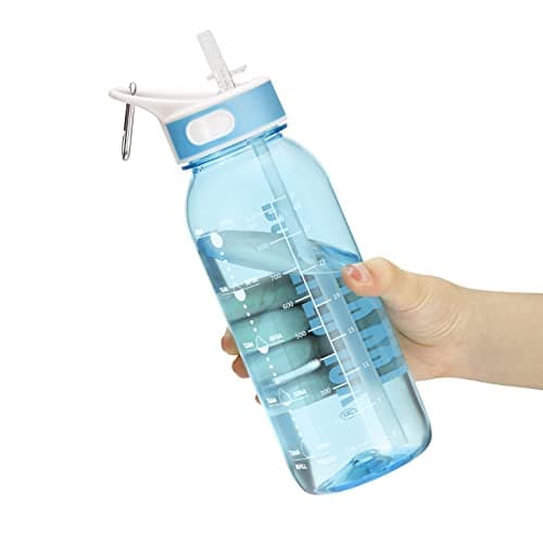 Jimacро 1 Gallon Water Bottle with Straw and Handle BPA-Free, Time Markings Tracker — Blue