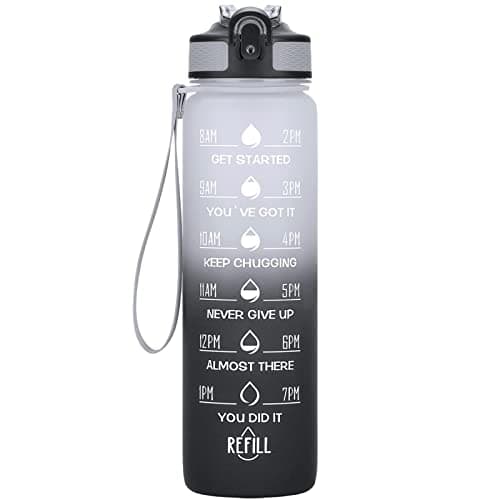 Hyeta 32 oz Motivational Water Bottle with Time Marker, Leakproof Fitness Bottle — Gray-Black