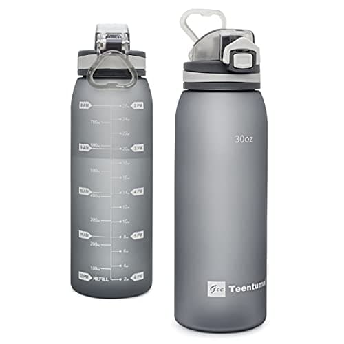 30oz Durable Time Marker Water Bottle for Gym Workouts and Travel — Silver Gray