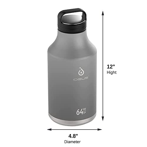 Ideus Insulated Stainless Steel Water Bottle, 64oz Gray for Hiking and Biking