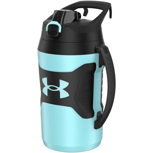 Under Armour Insulated Half Gallon Water Bottle, 64oz Leak Resistant Jug with Handle — Breeze Blue/Black