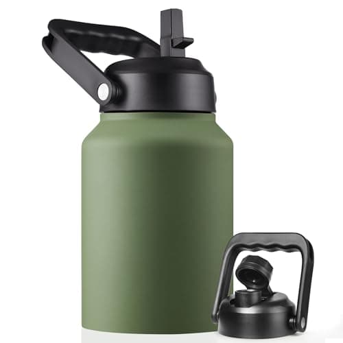 Thermal Insulated Water Bottle, 64oz Black, Stainless Steeljug with Straw — Army Green