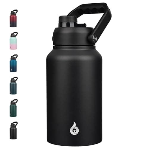 BJPKPK One Gallon Insulated Water Bottle, Stainless Steel Thermos, BPA Free, Ergonomic Handle, Anti-Slip Bottom, Black — Black