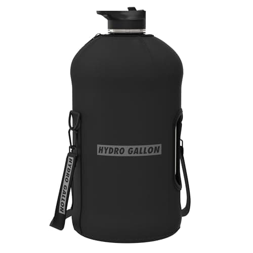 1 Gallon Water Bottle Jug with Straw & Spout Lid, Handle, Time Marker, BPA Free, 128oz (Black) — Original