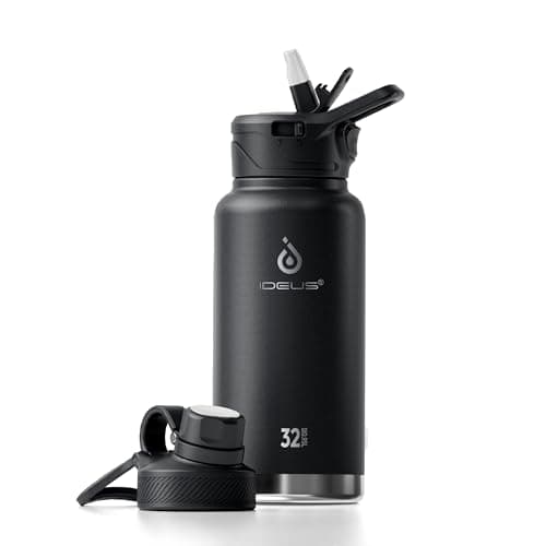 Ideus Insulated Stainless Steel Water Bottle, 64oz Gray for Hiking and Biking — Black