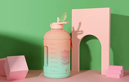 INSPO Gallon Water Bottle with Time Marker & Straw, Lotus Blossom