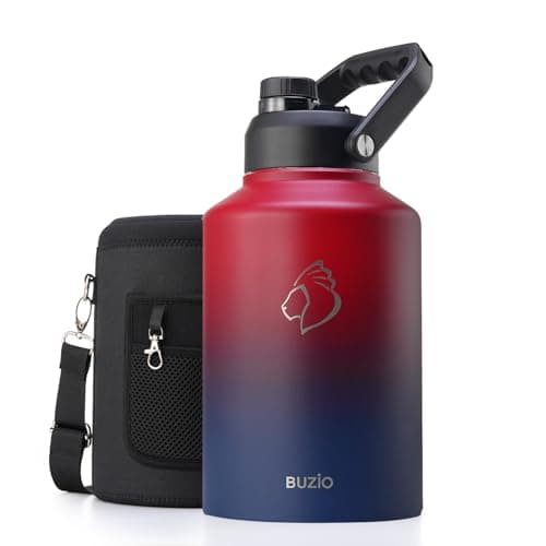 Buzio 128oz Insulated Water Bottle with Straw Lid & 2 Beer Cups, Black — Black Red-2