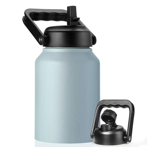 Thermal Insulated Water Bottle, 64oz Black, Stainless Steeljug with Straw — Sage