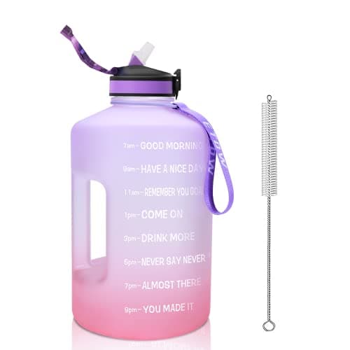 128oz BPA Free Sports Water Bottle with Time Marker, Black — Purple Pink