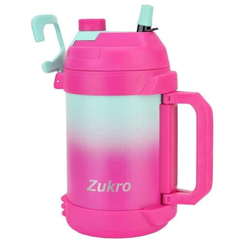 Zukro 1 Gallon Insulated Metal Water Jug with Straw, No Sweat, Stainless Steel Cold Keeper, Black — Cotton Candy