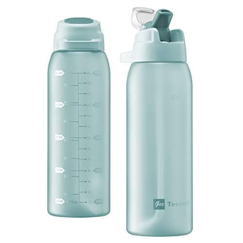 30oz Durable Time Marker Water Bottle for Gym Workouts and Travel — Straw Version Mint Green