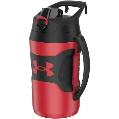 Under Armour Insulated Half Gallon Water Bottle, 64oz Leak Resistant Jug with Handle — Red/Black