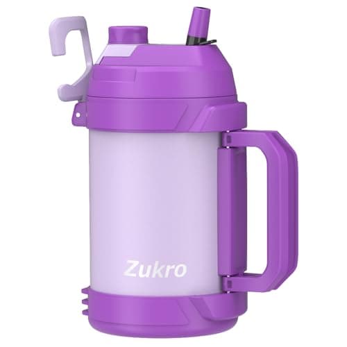 Zukro 1 Gallon Insulated Metal Water Jug with Straw, No Sweat, Stainless Steel Cold Keeper, Black — Light Purple