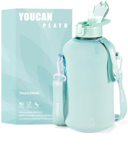 YOUCAN PLATO 74 oz Large Water Bottle with Straw, Black - BPA Free, Leakproof, Gymulongjug — Blue