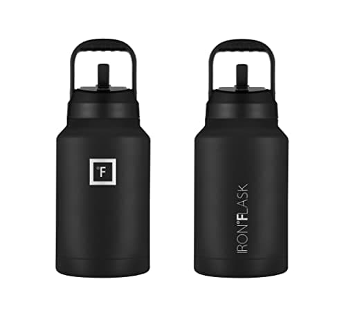 IRON °FLASK 2 Lids Gallon Water Bottle - Leak Proof, Vacuum Insulated, 128 Oz - Midnight Black