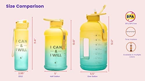 INSPO Gallon Water Bottle with Time Marker & Straw, BPA-Free & Leakproof