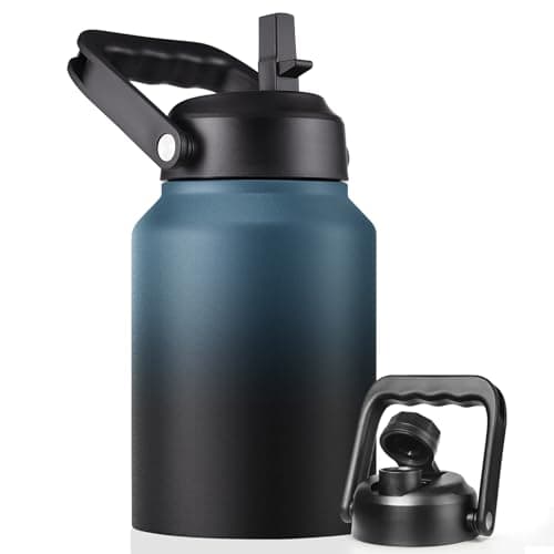 Thermal Insulated Water Bottle, 64oz Black, Stainless Steeljug with Straw — .Indigo Black