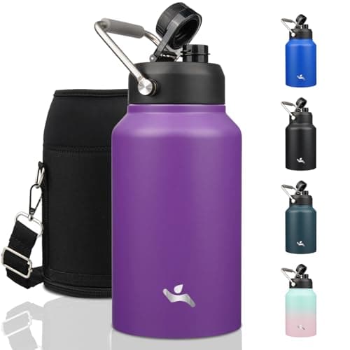 64 oz Insulated Double Wall Stainless Steel Water Bottle with Handle, Purple — Purple