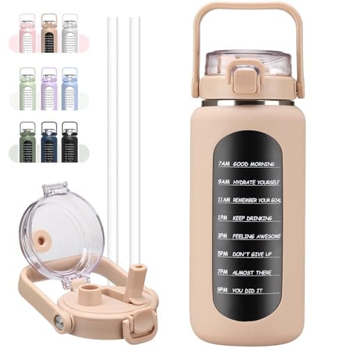 BLUEGO 64oz Insulated Straw Water Bottle, Leakproof Gym Bottle-Amber