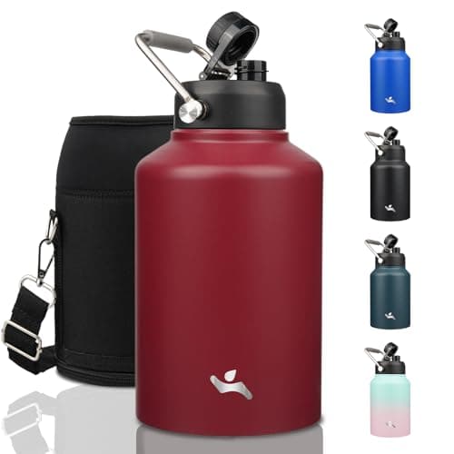 64 oz Insulated Double Wall Stainless Steel Water Bottle with Handle, Purple — Dark Red
