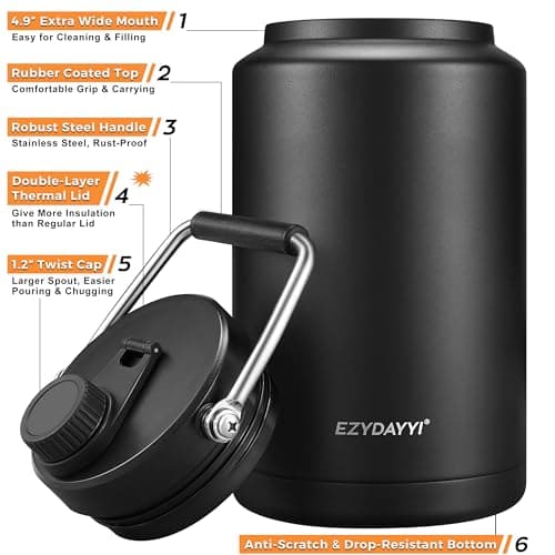 128 oz Triple Walled Insulated Metal Water Bottle, BPA Free