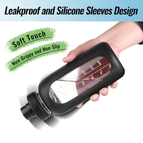 Half Gallon Glass Water Bottle with Straw and Handle, Black