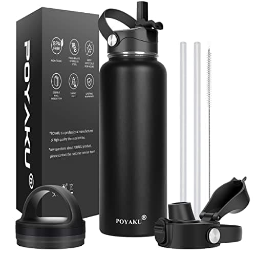 Insulated Stainless Steel Water Bottle, 32oz-128oz, Leak-Proof Straw Lid — 40oz Magic Black