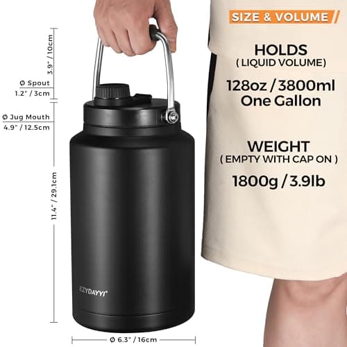 128 oz Triple Walled Insulated Metal Water Bottle, BPA Free