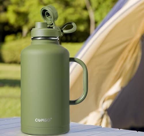 CIVAGO 64 oz Insulated Water Bottle with Straw & Handle, Black