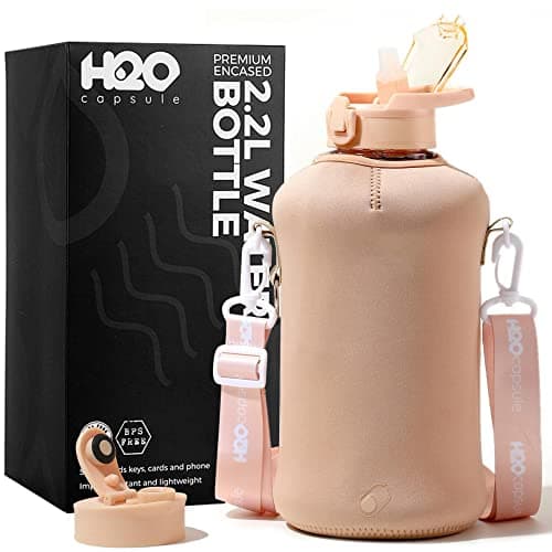 H2O Capsule 2.2L BPA Free Water Bottle with Handle & Straw Lid - Large Reusable Jug — Sandy Beige