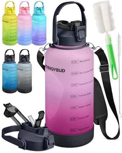 Tritan 1 Gallon Water Bottle with Straw & 6-in-1 Cap | Leakproof, Motivational Markers | No BPA
