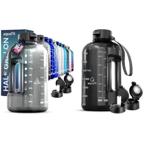 AQUAFIT 2 Pack - 64 oz Half Gallon Water Bottle With Time Marker and Straw - BPA Free Gym Bottles