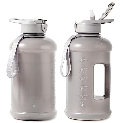INSPO Gallon Water Bottle with Time Marker & Straw, Lotus Blossom — Ash Gray