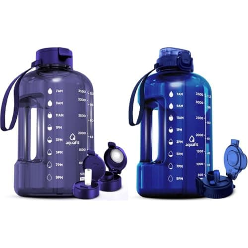 Refined Title: AQUAFIT 2 Pack - 1 Gallon Water Bottle With Time Marker and Straw - BPA Free Gym Jug with Handle