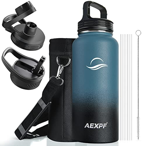 Large Insulated Water Jug, 64 oz Stainless Steel Straw Bottled for Gym and Camping, Black — Indigo Crush