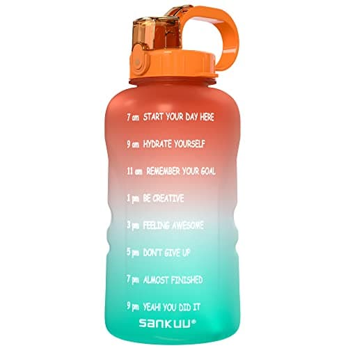 SANKUU Large 1 Gallon Leakproof Water Jug with Time Marker & Straw