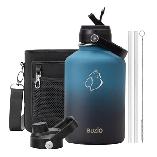 Buzio 64 oz Insulated Water Bottle, Stainless Steel, Straw Lid, Carry Case, Cold 48h, Lead-Free, Indigo Crush