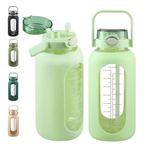 Sierozur 2.2 Liter Wide Mouth Water Bottle with Straw and Lid — Light green