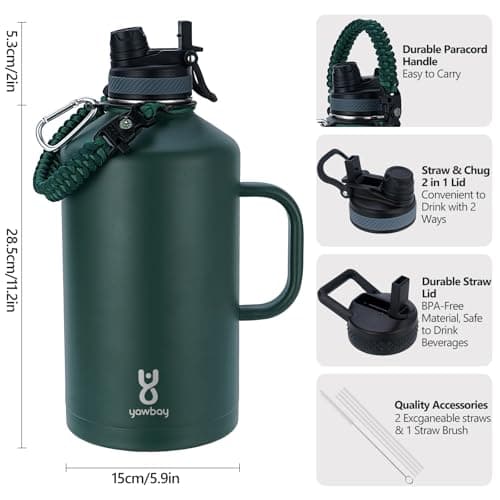 128 oz Insulated Water Bottle with Straw & Handle, Perfect for Hiking, Sports & Camping