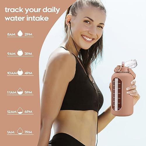 Large Motivational Water Bottle with Time Marker and Silicone Sleeve 2.2L Gym Workout