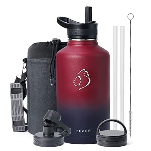 Buzio 64 oz Insulated Water Bottle, Cold Proof 48 Hrs, Stainless Steel, Indigo Crush — Ruby Red Navy