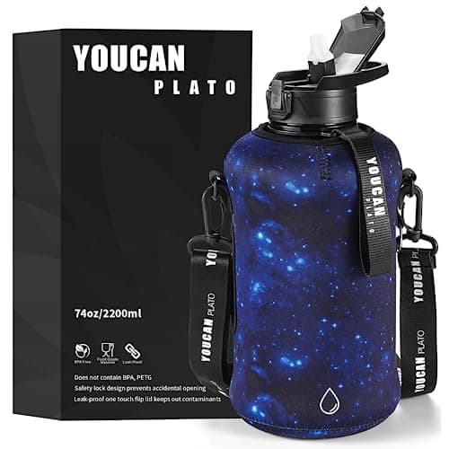 YOUCAN PLATO 74 oz Large Water Bottle with Straw, Black - BPA Free, Leakproof, Gymulongjug — star blue