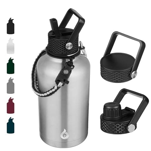 BJPKPK Insulated 64oz Water Bottles with Straw Lid & Paracord Handle, Thermos for Hot & Cold Liquid, Navy Blue — Stainless Steel