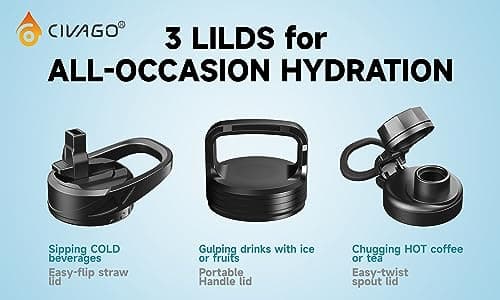 CIVAGO 64 oz Insulated Water Bottle, Midnight Black