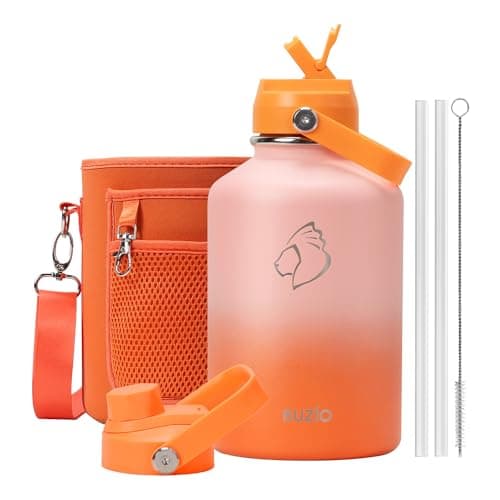 Buzio 64 oz Insulated Water Bottle, Stainless Steel, Straw Lid, Carry Case, Cold 48h, Lead-Free, Indigo Crush — Orange
