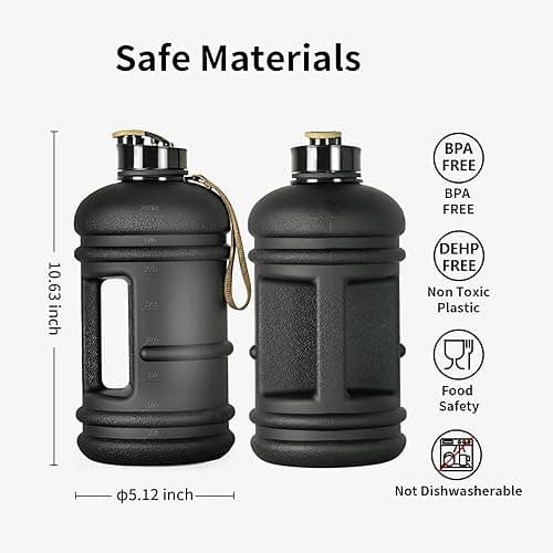 TOOFEEL 2 Liter BPA Free Water Bottles - Matte Black, Ideal for Gym and Reusable Sports Drink Container