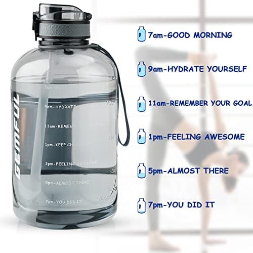 GEMFUL 3 Liter Straw Water Bottle with Time Marker