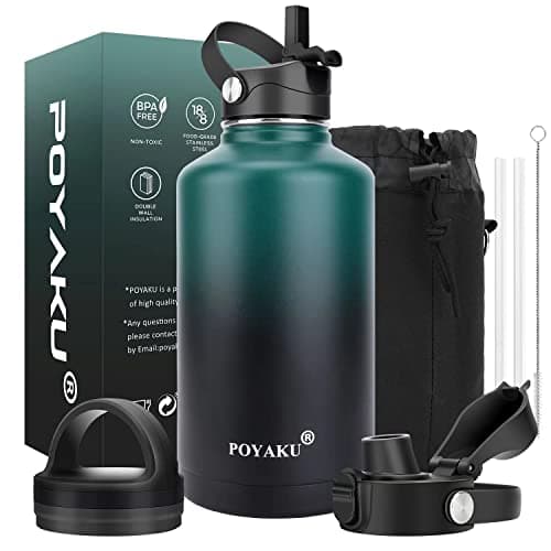 Insulated Stainless Steel Water Bottle, 32oz-128oz, Leak-Proof Straw Lid