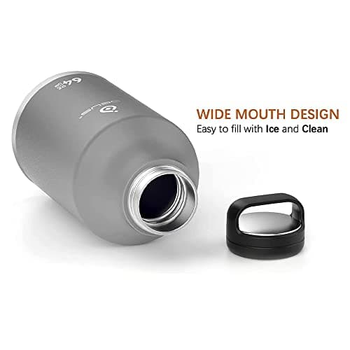 Ideus Insulated Stainless Steel Water Bottle, 64oz Gray for Hiking and Biking
