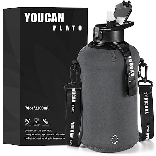 YOUCAN PLATO 74 oz Large Water Bottle with Straw, Black - BPA Free, Leakproof, Gymulongjug — grey